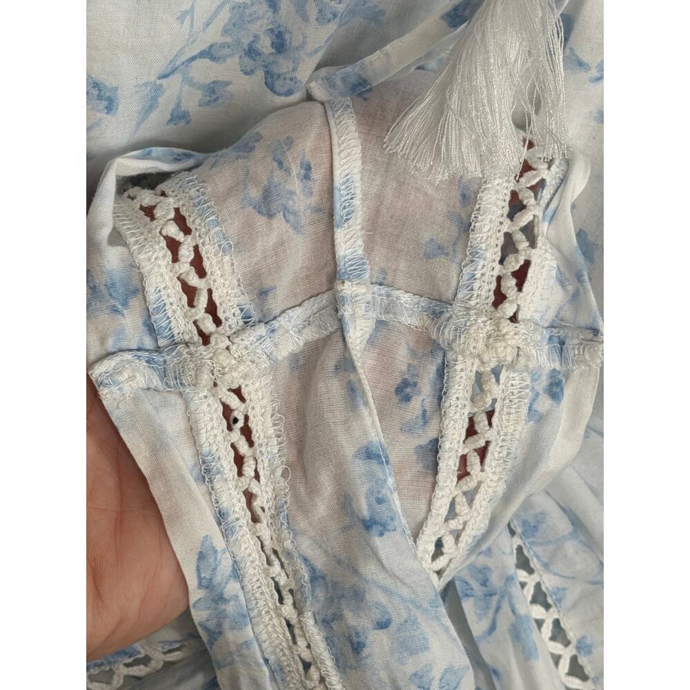 Caroline Constas 100% Cotton Floral Lace Sleepwear Short Blue White Womens Large - Picture 4 of 7